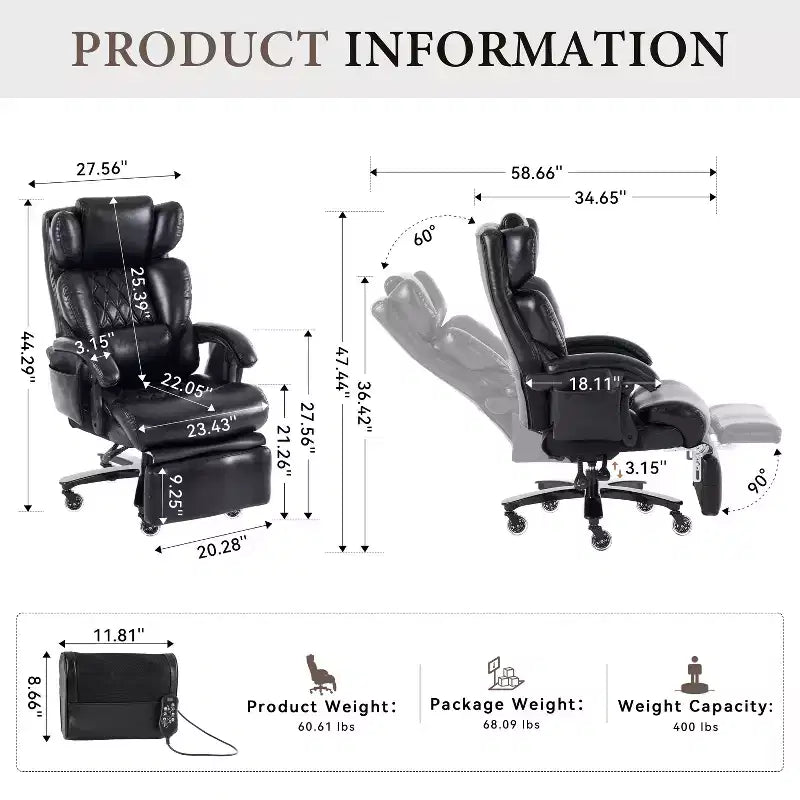 360Swivel Office Chair Ergonomic Massage Computer Chair High Back Gaming Chair Task Chair with Adjustable Back&Height, Universal Wheels - ModernLuxe