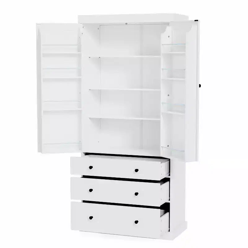 High Freestanding Kitchen Pantry Large Storage Cabinet with 3 Drawers, 3 Adjustable Shelves, 8 Door Shelves for Kitchen
