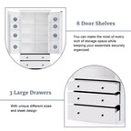 High Freestanding Kitchen Pantry Large Storage Cabinet with 3 Drawers, 3 Adjustable Shelves, 8 Door Shelves for Kitchen