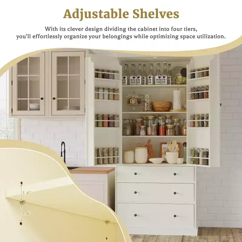 High Freestanding Kitchen Pantry Large Storage Cabinet with 3 Drawers, 3 Adjustable Shelves, 8 Door Shelves for Kitchen