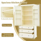 High Freestanding Kitchen Pantry Large Storage Cabinet with 3 Drawers, 3 Adjustable Shelves, 8 Door Shelves for Kitchen