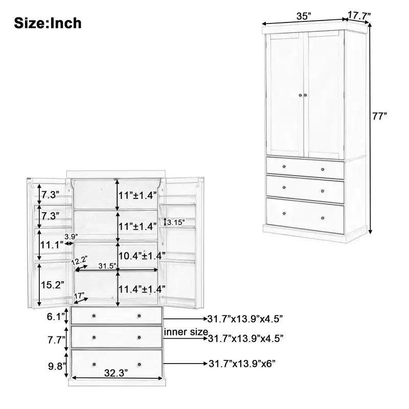 High Freestanding Kitchen Pantry Large Storage Cabinet with 3 Drawers, 3 Adjustable Shelves, 8 Door Shelves for Kitchen