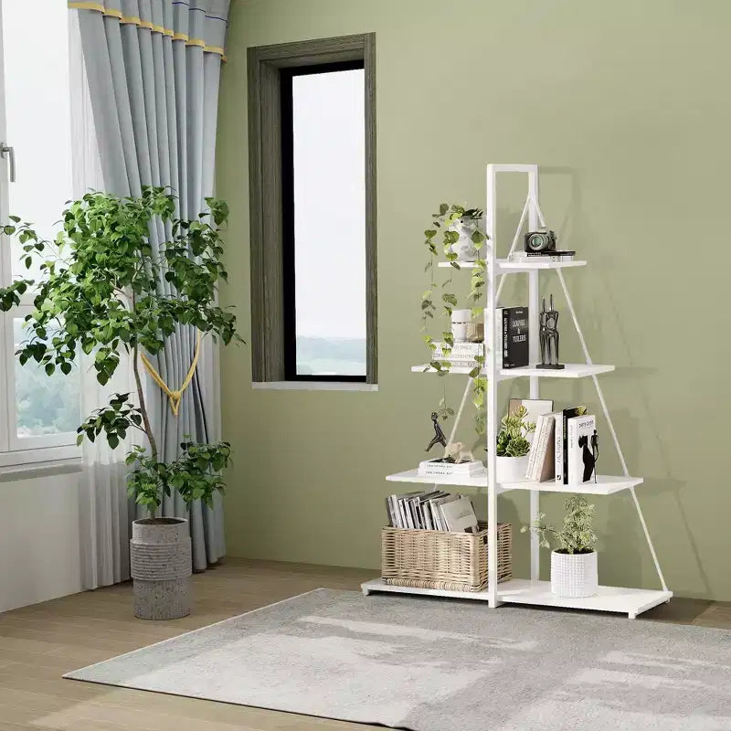 4-Tier Ladder Bookshelf, Versatile A-Shaped Bookcase, Tall Ladder Storage Organizer,Industrial Metal Frame Display Shelf for Living Room, Home Office