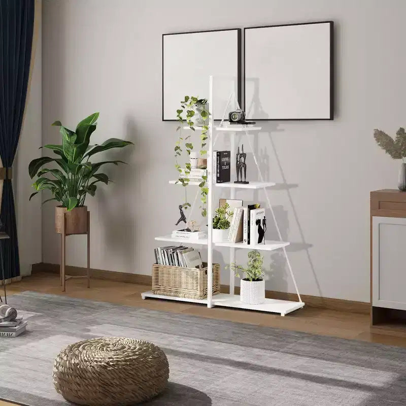 4-Tier Ladder Bookshelf, Versatile A-Shaped Bookcase, Tall Ladder Storage Organizer,Industrial Metal Frame Display Shelf for Living Room, Home Office