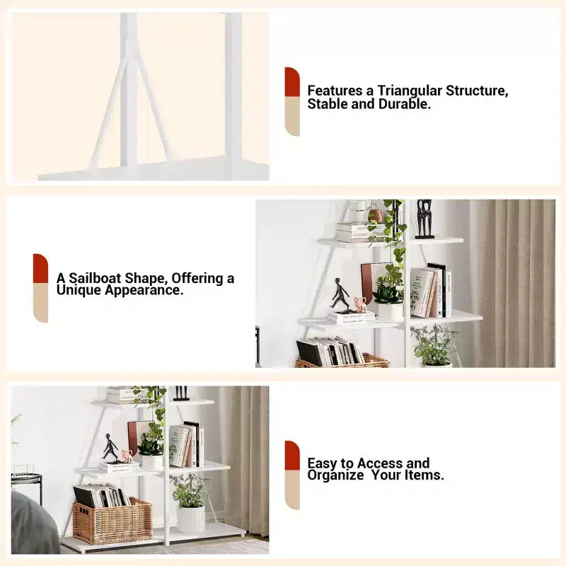 4-Tier Ladder Bookshelf, Versatile A-Shaped Bookcase, Tall Ladder Storage Organizer,Industrial Metal Frame Display Shelf for Living Room, Home Office
