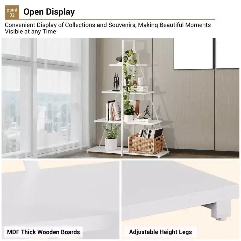 4-Tier Ladder Bookshelf, Versatile A-Shaped Bookcase, Tall Ladder Storage Organizer,Industrial Metal Frame Display Shelf for Living Room, Home Office