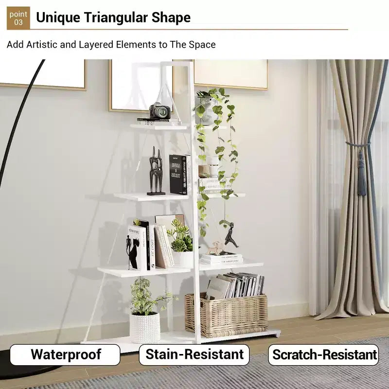 4-Tier Ladder Bookshelf, Versatile A-Shaped Bookcase, Tall Ladder Storage Organizer,Industrial Metal Frame Display Shelf for Living Room, Home Office