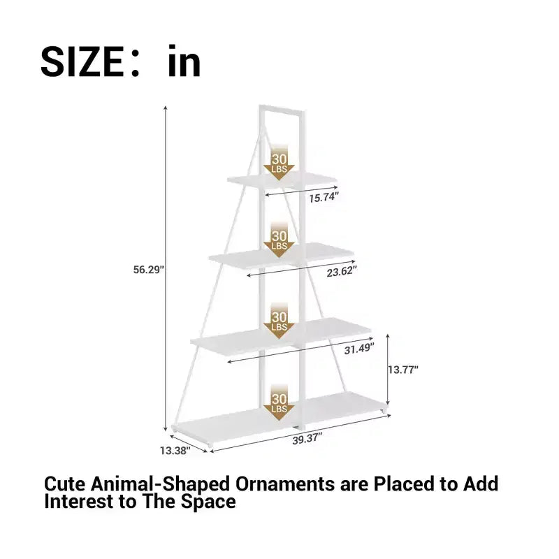4-Tier Ladder Bookshelf, Versatile A-Shaped Bookcase, Tall Ladder Storage Organizer,Industrial Metal Frame Display Shelf for Living Room, Home Office