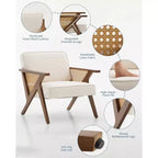 Modern Accent Chair with Wood Legs, Linen Upholstered Lounge Armchair for Living Room and Bedroom