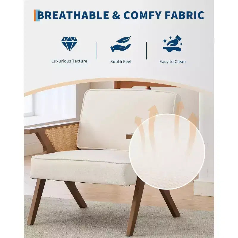 Modern Accent Chair with Wood Legs, Linen Upholstered Lounge Armchair for Living Room and Bedroom