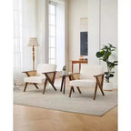 Modern Accent Chair with Wood Legs, Linen Upholstered Lounge Armchair for Living Room and Bedroom