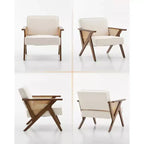 Modern Accent Chair with Wood Legs, Linen Upholstered Lounge Armchair for Living Room and Bedroom