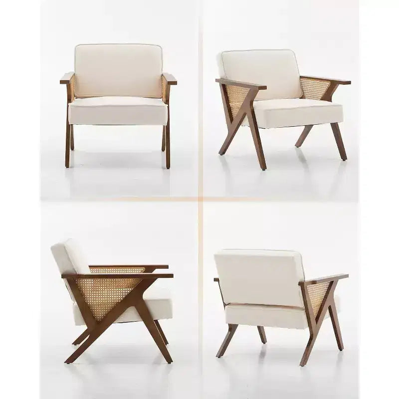 Modern Accent Chair with Wood Legs, Linen Upholstered Lounge Armchair for Living Room and Bedroom