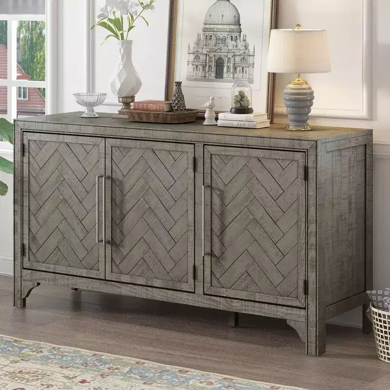 Farmhouse Style Sideboard Cabinet with Adjustable Shelves, Retro Buffet Table for Living Room, Entrance, Study