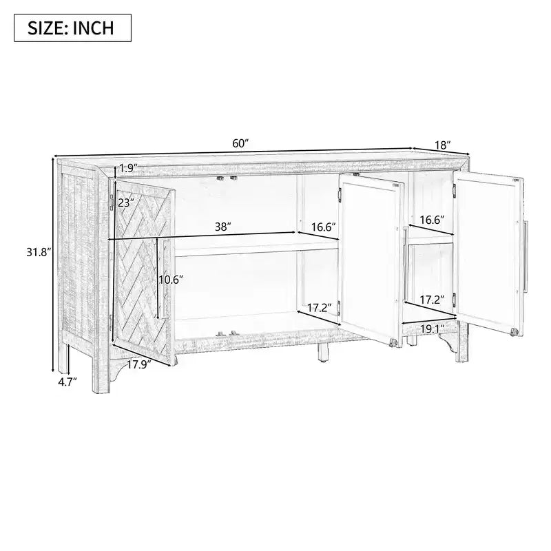 Farmhouse Style Sideboard Cabinet with Adjustable Shelves, Retro Buffet Table for Living Room, Entrance, Study
