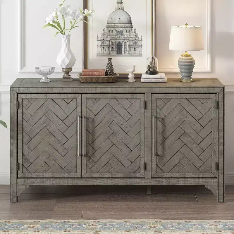 Farmhouse Style Sideboard Cabinet with Adjustable Shelves, Retro Buffet Table for Living Room, Entrance, Study