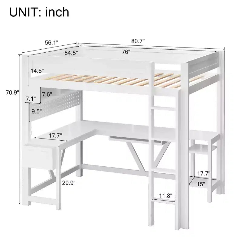 GDFStudio Harry Wood Full Size Gaming Loft Bed with Desk and Storage Shelves