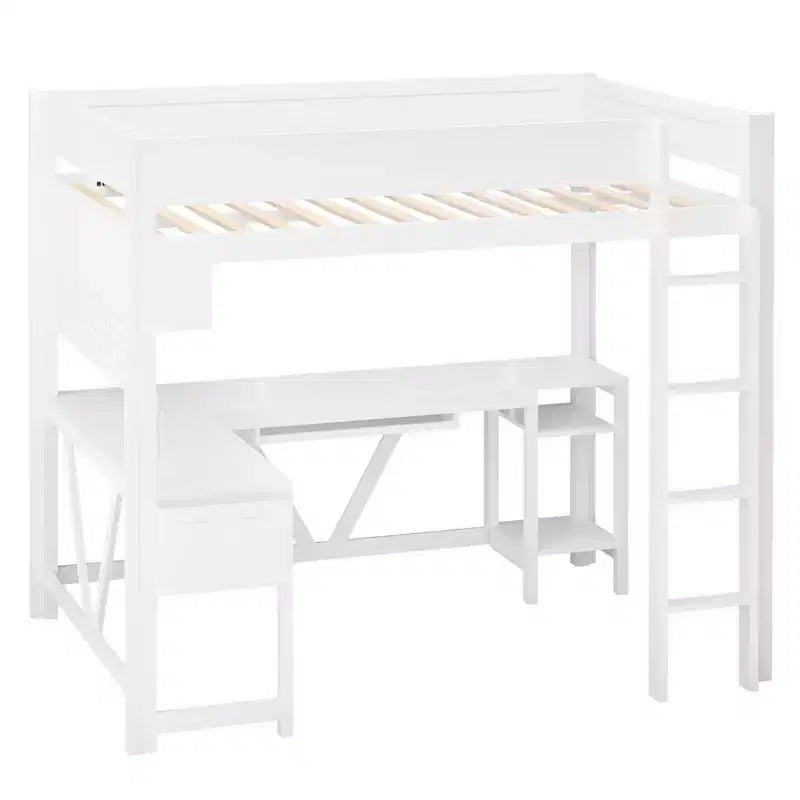 GDFStudio Harry Wood Full Size Gaming Loft Bed with Desk and Storage Shelves