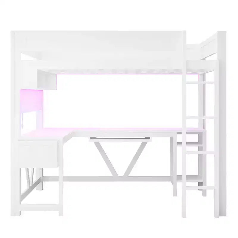 GDFStudio Harry Wood Full Size Gaming Loft Bed with Desk and Storage Shelves