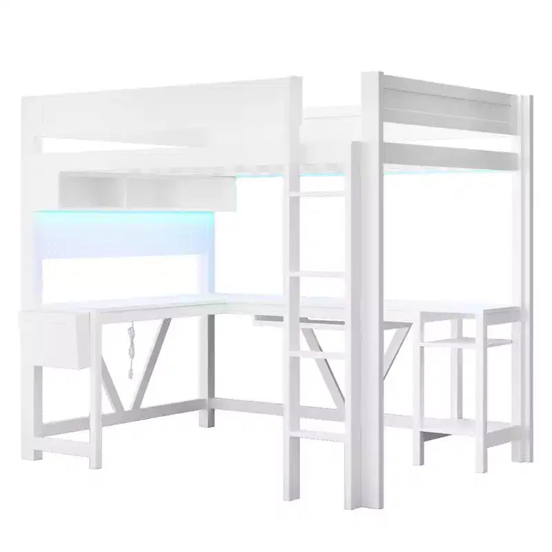 GDFStudio Harry Wood Full Size Gaming Loft Bed with Desk and Storage Shelves