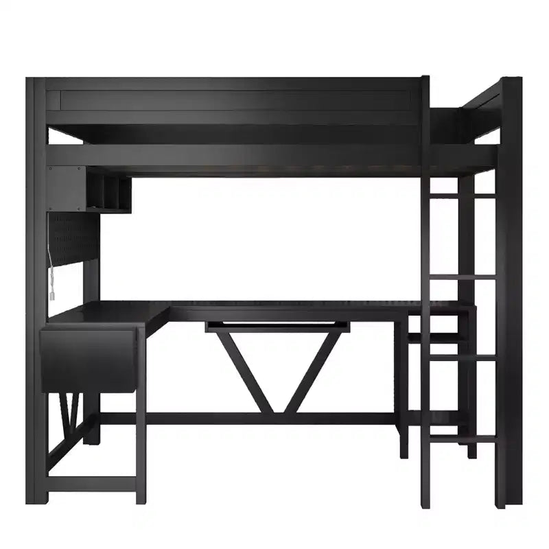 GDFStudio Harry Wood Full Size Gaming Loft Bed with Desk and Storage Shelves