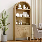 MAYEERTY 60 Arched Storage Cabinet Beech Wooden Door 4 Tier Farmhouse Oak