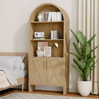 MAYEERTY 60 Arched Storage Cabinet Beech Wooden Door 4 Tier Farmhouse Oak