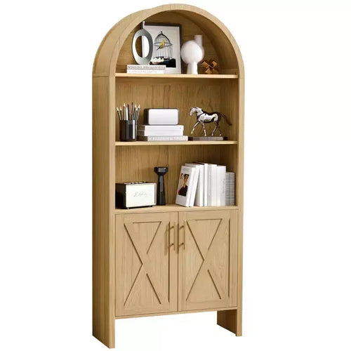 MAYEERTY 60 Arched Storage Cabinet Beech Wooden Door 4 Tier Farmhouse Oak