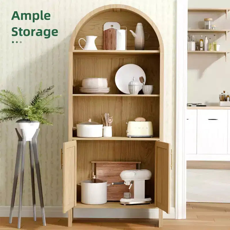MAYEERTY 60 Arched Storage Cabinet Beech Wooden Door 4 Tier Farmhouse Oak