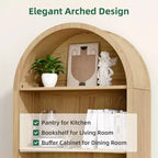 MAYEERTY 60 Arched Storage Cabinet Beech Wooden Door 4 Tier Farmhouse Oak