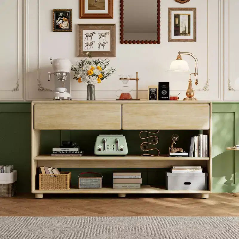 Wood Console Table with Storage, Vintage Entryway Table Drawers and Shelves for Entryway and Hallway