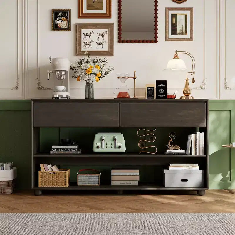 Wood Console Table with Storage, Vintage Entryway Table Drawers and Shelves for Entryway and Hallway