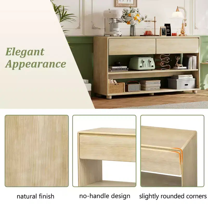 Wood Console Table with Storage, Vintage Entryway Table Drawers and Shelves for Entryway and Hallway