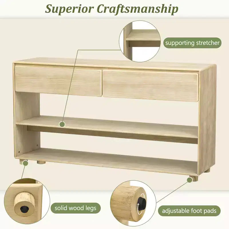 Wood Console Table with Storage, Vintage Entryway Table Drawers and Shelves for Entryway and Hallway