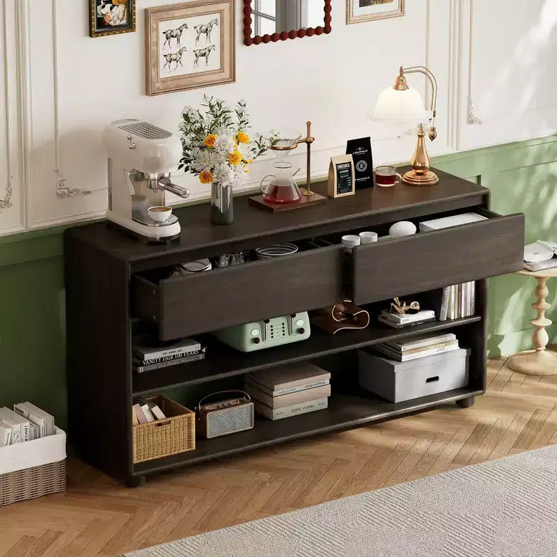 Wood Console Table with Storage, Vintage Entryway Table Drawers and Shelves for Entryway and Hallway