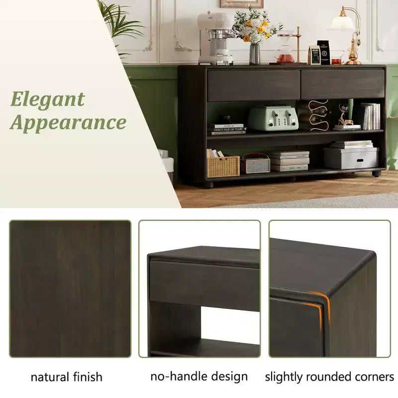 Wood Console Table with Storage, Vintage Entryway Table Drawers and Shelves for Entryway and Hallway