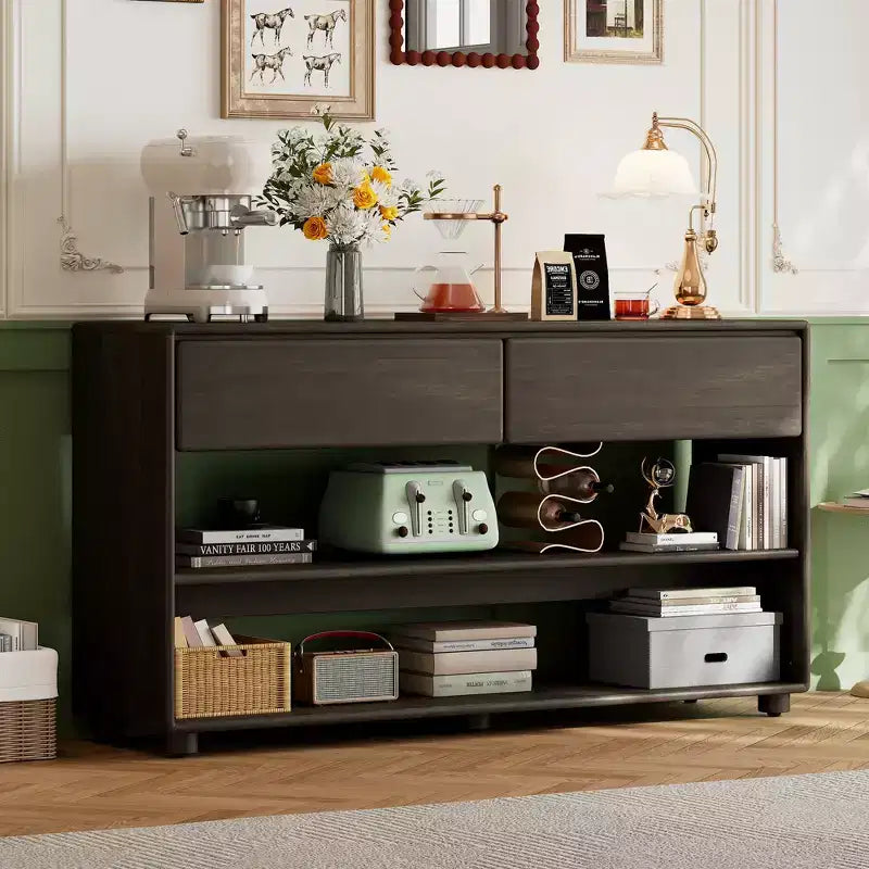 Wood Console Table with Storage, Vintage Entryway Table Drawers and Shelves for Entryway and Hallway