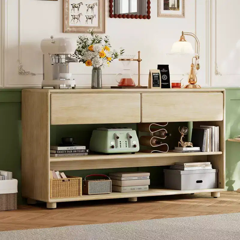 Wood Console Table with Storage, Vintage Entryway Table Drawers and Shelves for Entryway and Hallway