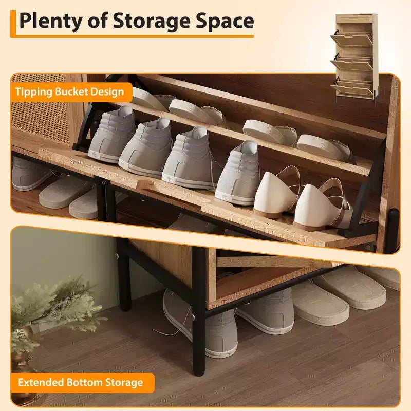 3 Flip Drawers Shoe Cabinet with 1 Pull-Out Drawer, Shoe Cabinet, Freestanding Shoe Rack Organizer for Entryway