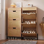 3 Flip Drawers Shoe Cabinet with 1 Pull-Out Drawer, Shoe Cabinet, Freestanding Shoe Rack Organizer for Entryway