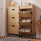 3 Flip Drawers Shoe Cabinet with 1 Pull-Out Drawer, Shoe Cabinet, Freestanding Shoe Rack Organizer for Entryway