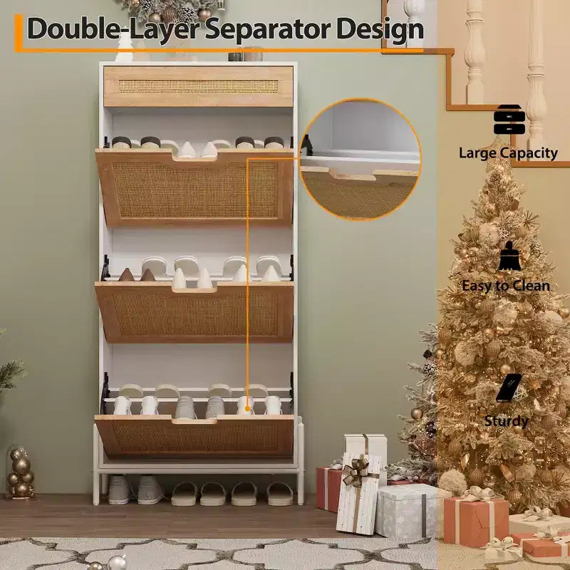 3 Flip Drawers Shoe Cabinet with 1 Pull-Out Drawer, Shoe Cabinet, Freestanding Shoe Rack Organizer for Entryway