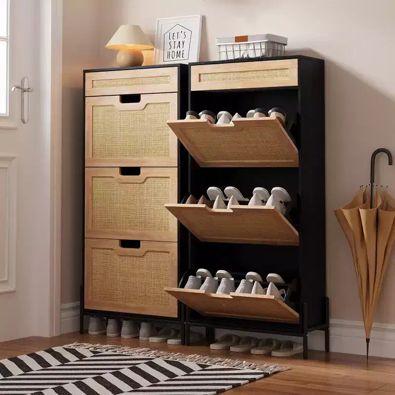 3 Flip Drawers Shoe Cabinet with 1 Pull-Out Drawer, Shoe Cabinet, Freestanding Shoe Rack Organizer for Entryway
