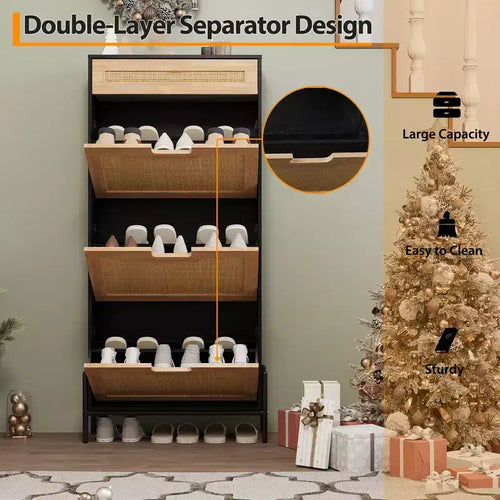 3 Flip Drawers Shoe Cabinet with 1 Pull-Out Drawer, Shoe Cabinet, Freestanding Shoe Rack Organizer for Entryway