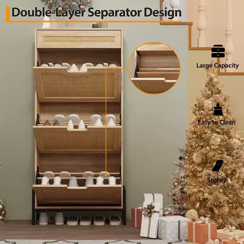 3 Flip Drawers Shoe Cabinet with 1 Pull-Out Drawer, Shoe Cabinet, Freestanding Shoe Rack Organizer for Entryway