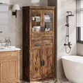 67 Tall Bathroom Cabinet with 4 Doors & Flip Glass Drawer, Storage Cabinet with Adjustable Shelves, for Bathroom, Dining Room, Living Room