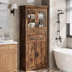 67 Tall Bathroom Cabinet with 4 Doors & Flip Glass Drawer, Storage Cabinet with Adjustable Shelves, for Bathroom, Dining Room, Living Room
