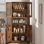 67 Tall Bathroom Cabinet with 4 Doors & Flip Glass Drawer, Storage Cabinet with Adjustable Shelves, for Bathroom, Dining Room, Living Room