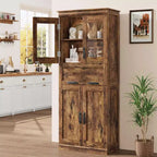67 Tall Bathroom Cabinet with 4 Doors & Flip Glass Drawer, Storage Cabinet with Adjustable Shelves, for Bathroom, Dining Room, Living Room