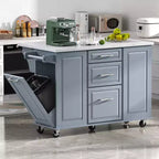 Okak Kitchen Island with Tilt Trash Can Cabinet, Kitchen Cart with Pull Out Cabinet Organizer and Drop Leaf, Countertop Organizer for Kitchen